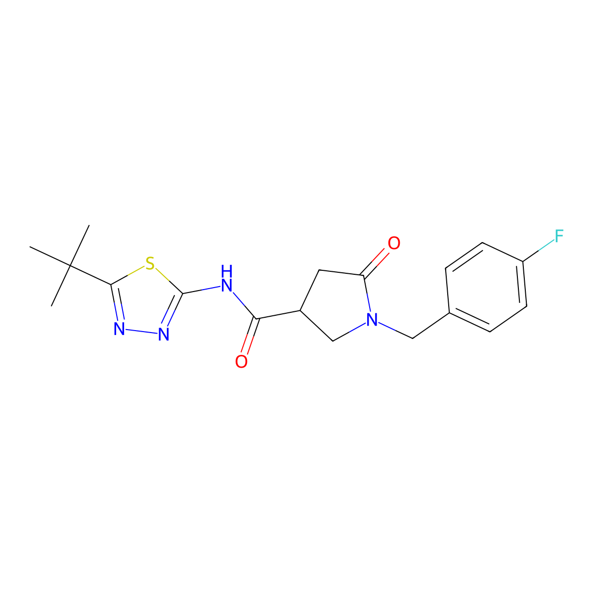 N-[(2E)-5-tert-butyl-1,3,4-thiadiazol-2(3H)-ylidene]-1-(4-fluorobenzyl)-5-oxopyrrolidine-3-carboxamide molecular structure, CAS 1190274-57-7