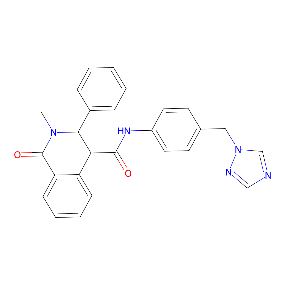 2-methyl-1-oxo-3-phenyl-N-[4-(1H-1,2,4-triazol-1-ylmethyl)phenyl]-1,2,3,4-tetrahydroisoquinoline-4-carboxamide molecular structure, CAS 1190274-60-2