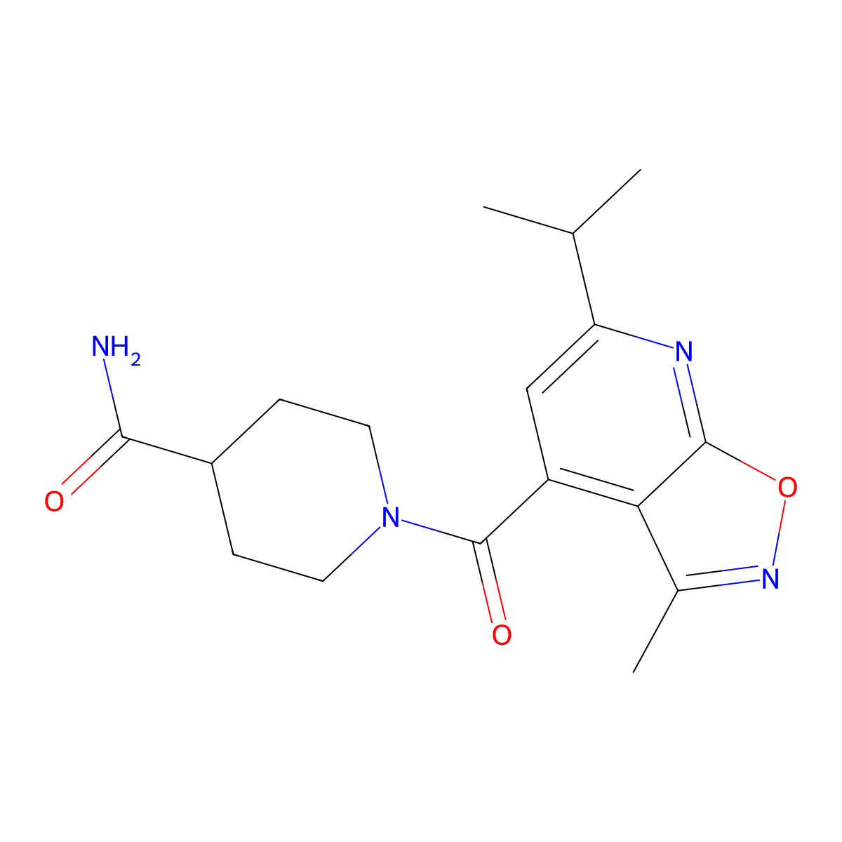 1-(6-Isopropyl-3-methylisoxazolo[5,4-b]pyridine-4-carbonyl)piperidine-4-carboxamide molecular structure, CAS 1190274-61-3
