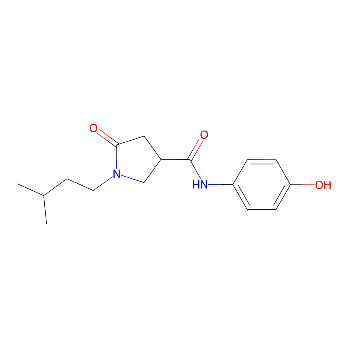 N-(4-hydroxyphenyl)-1-(3-methylbutyl)-5-oxopyrrolidine-3-carboxamide molecular structure, CAS 1190274-75-9