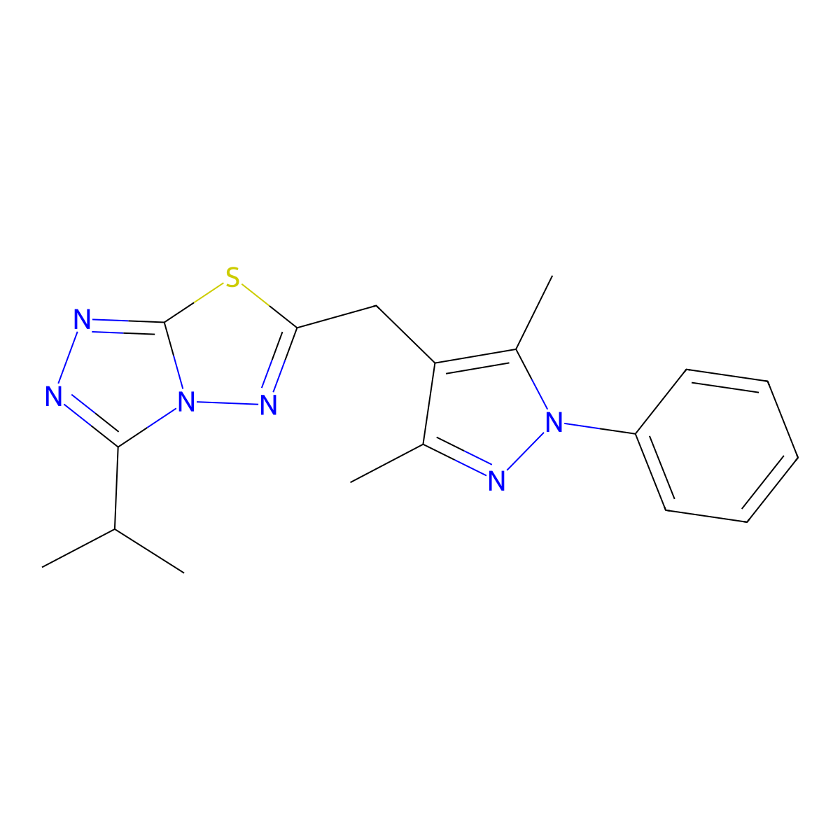6-[(3,5-dimethyl-1-phenyl-1H-pyrazol-4-yl)methyl]-3-(propan-2-yl)[1,2,4]triazolo[3,4-b][1,3,4]thiadiazole molecular structure, CAS 1190274-81-7