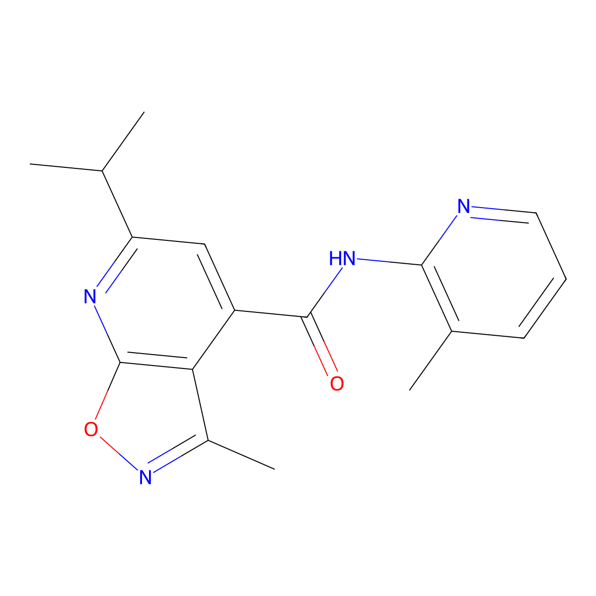 3-methyl-N-(3-methylpyridin-2-yl)-6-(propan-2-yl)[1,2]oxazolo[5,4-b]pyridine-4-carboxamide molecular structure, CAS 1190274-82-8