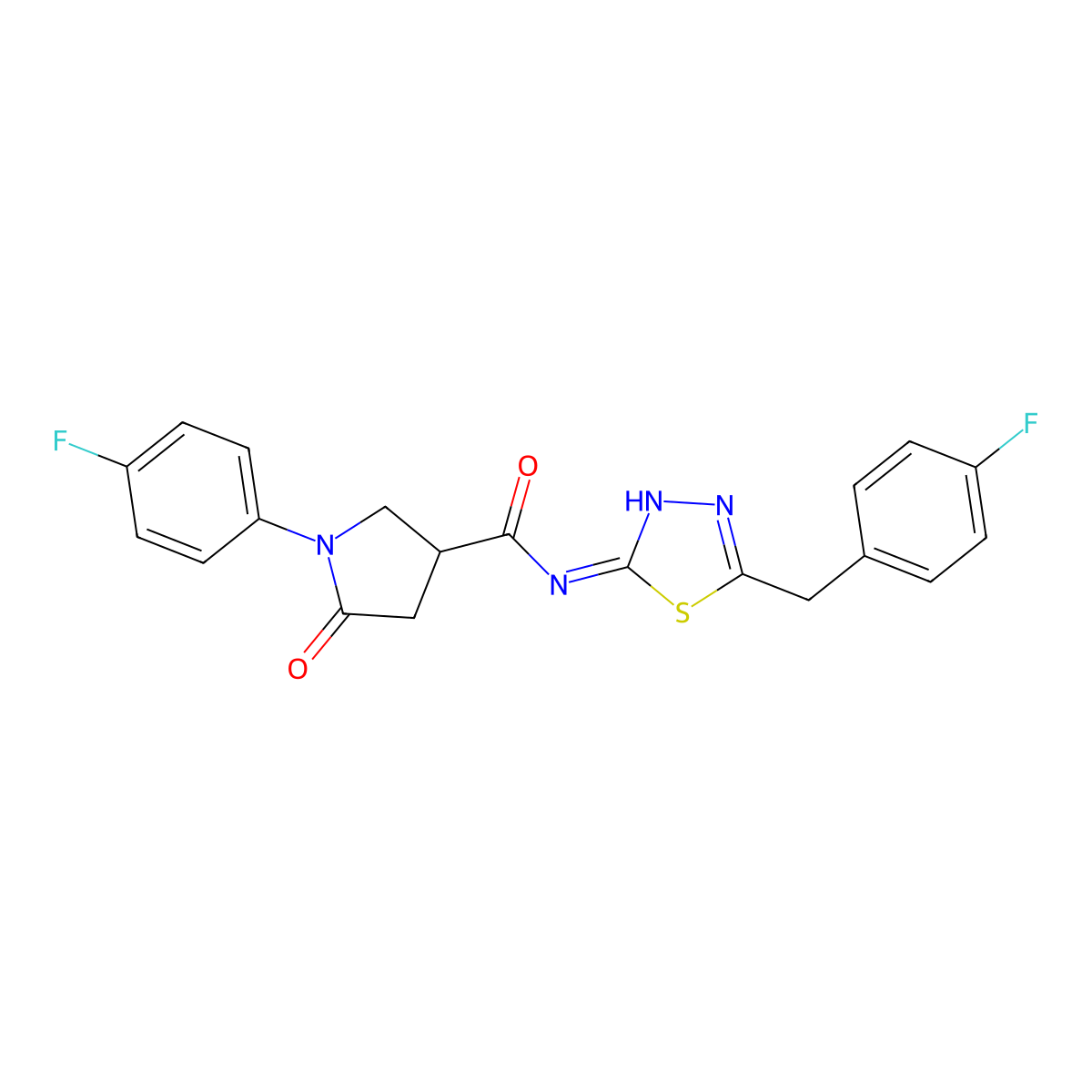 N-[(2E)-5-(4-fluorobenzyl)-1,3,4-thiadiazol-2(3H)-ylidene]-1-(4-fluorophenyl)-5-oxopyrrolidine-3-carboxamide molecular structure, CAS 1190274-83-9