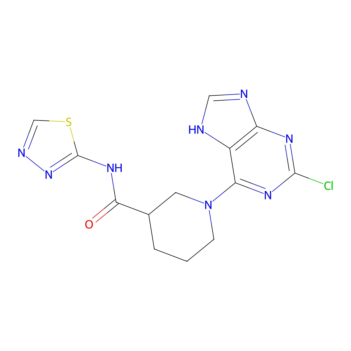 1-(2-chloro-9H-purin-6-yl)-N-[(2E)-1,3,4-thiadiazol-2(3H)-ylidene]piperidine-3-carboxamide molecular structure, CAS 1190274-95-3
