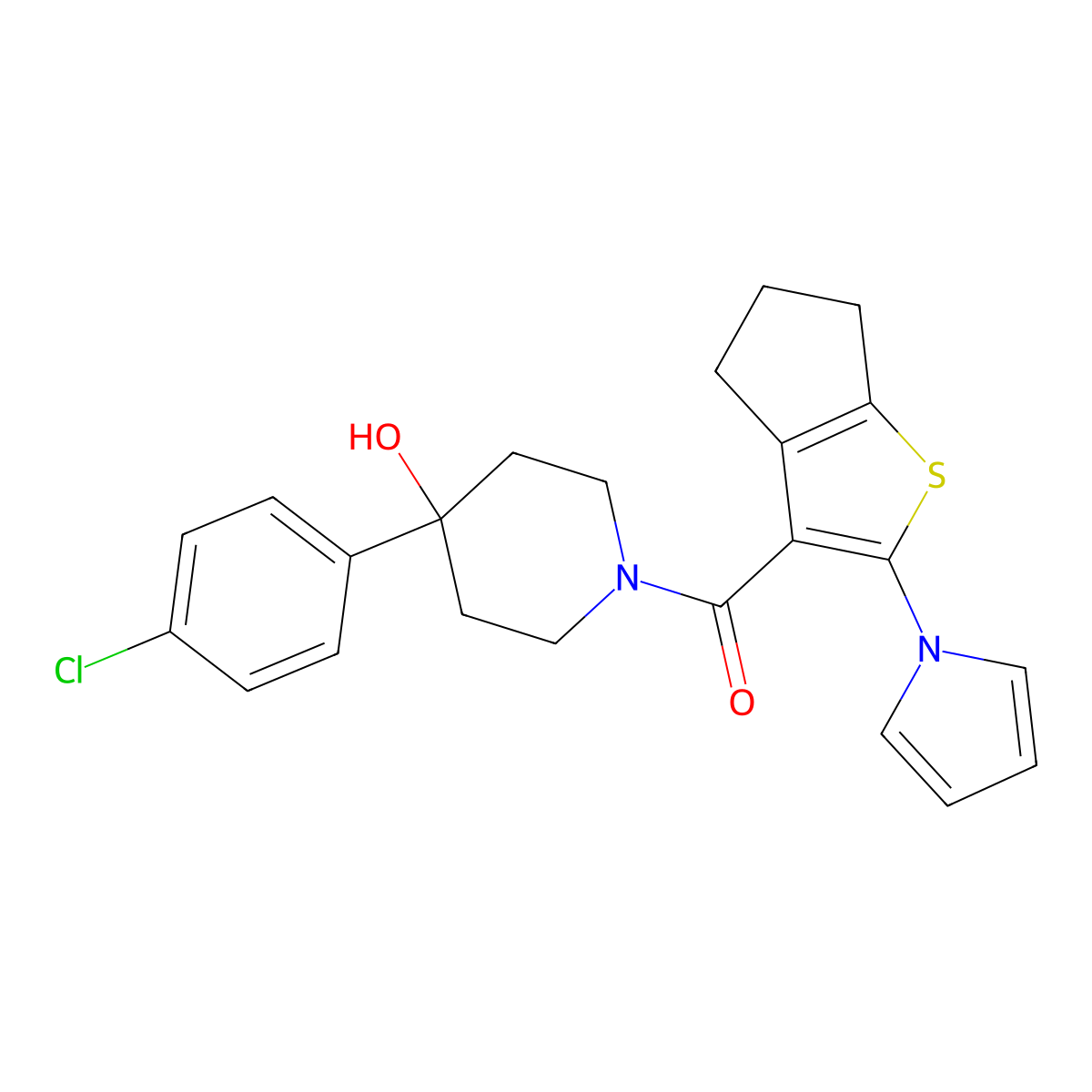 [4-(4-chlorophenyl)-4-hydroxypiperidin-1-yl][2-(1H-pyrrol-1-yl)-5,6-dihydro-4H-cyclopenta[b]thiophen-3-yl]methanone molecular structure, CAS 1190274-98-6