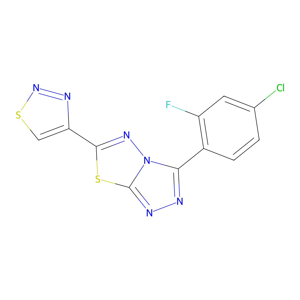 3-(4-Chloro-2-fluorophenyl)-6-(1,2,3-thiadiazol-4-yl)[1,2,4]triazolo[3,4-b][1,3,4]thiadiazole molecular structure, CAS 1190275-09-2