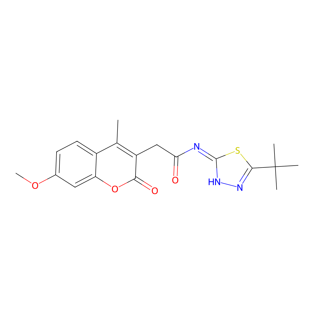 N-[(2E)-5-tert-butyl-1,3,4-thiadiazol-2(3H)-ylidene]-2-(7-methoxy-4-methyl-2-oxo-2H-chromen-3-yl)acetamide molecular structure, CAS 1190275-42-3