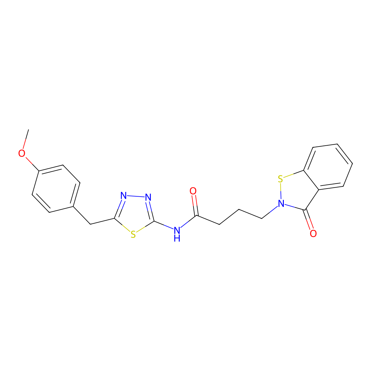 N-[(2Z)-5-(4-methoxybenzyl)-1,3,4-thiadiazol-2(3H)-ylidene]-4-(3-oxo-1,2-benzothiazol-2(3H)-yl)butanamide molecular structure, CAS 1190275-46-7
