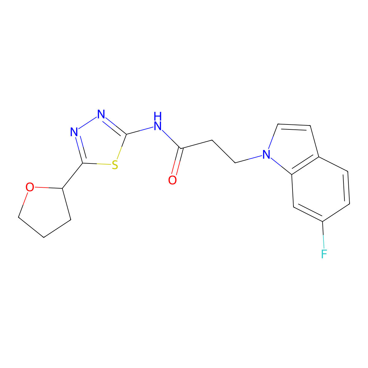 3-(6-fluoro-1H-indol-1-yl)-N-[(2E)-5-(tetrahydrofuran-2-yl)-1,3,4-thiadiazol-2(3H)-ylidene]propanamide molecular structure, CAS 1190275-54-7