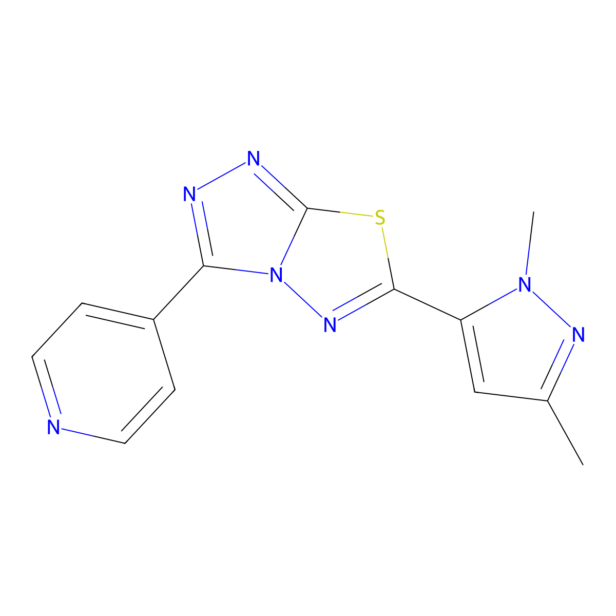 6-(1,3-dimethyl-1H-pyrazol-5-yl)-3-(pyridin-4-yl)[1,2,4]triazolo[3,4-b][1,3,4]thiadiazole molecular structure, CAS 1190275-68-3