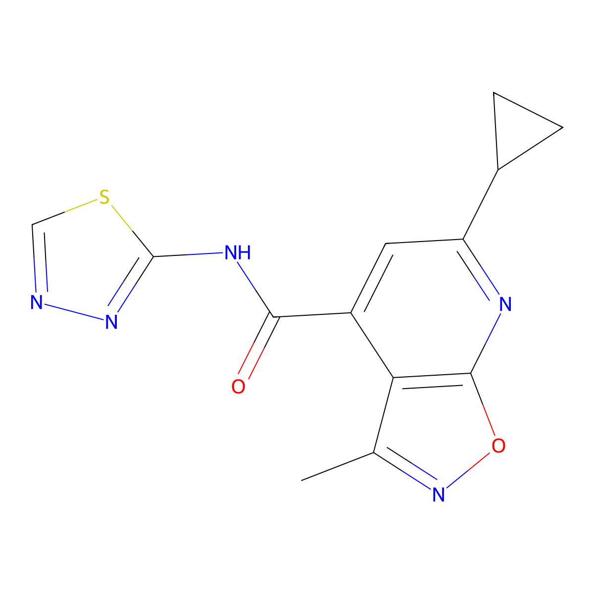6-cyclopropyl-3-methyl-N-[(2E)-1,3,4-thiadiazol-2(3H)-ylidene][1,2]oxazolo[5,4-b]pyridine-4-carboxamide molecular structure, CAS 1190275-98-9