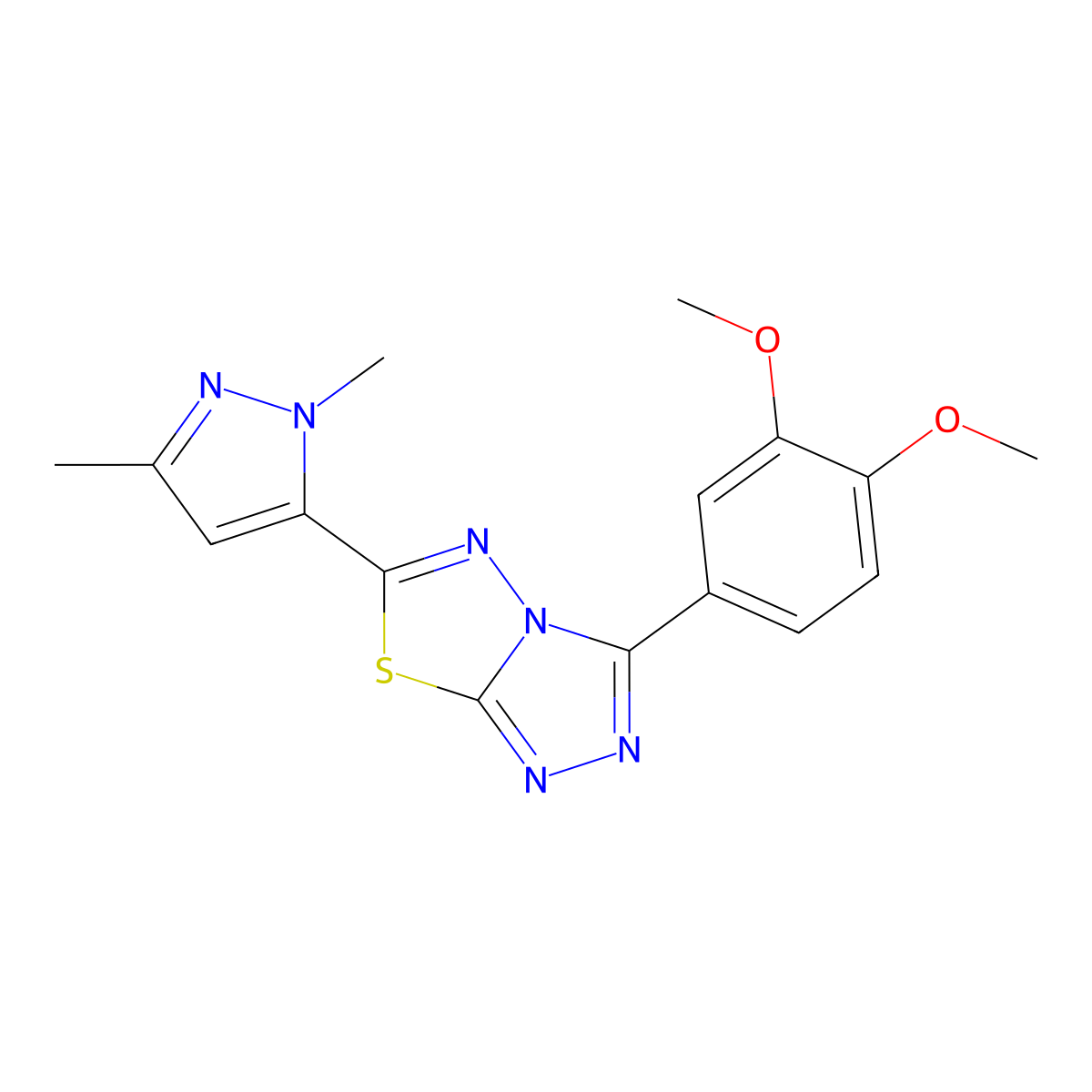 3-(3,4-dimethoxyphenyl)-6-(1,3-dimethyl-1H-pyrazol-5-yl)[1,2,4]triazolo[3,4-b][1,3,4]thiadiazole molecular structure, CAS 1190276-08-4