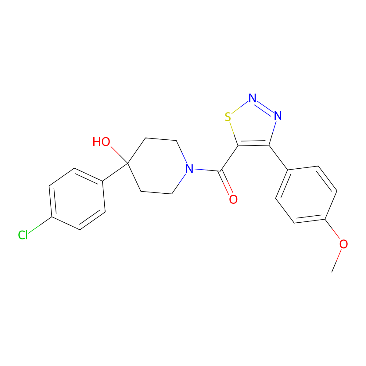 [4-(4-Chlorophenyl)-4-hydroxypiperidin-1-yl][4-(4-methoxyphenyl)-1,2,3-thiadiazol-5-yl]methanone molecular structure, CAS 1190276-14-2