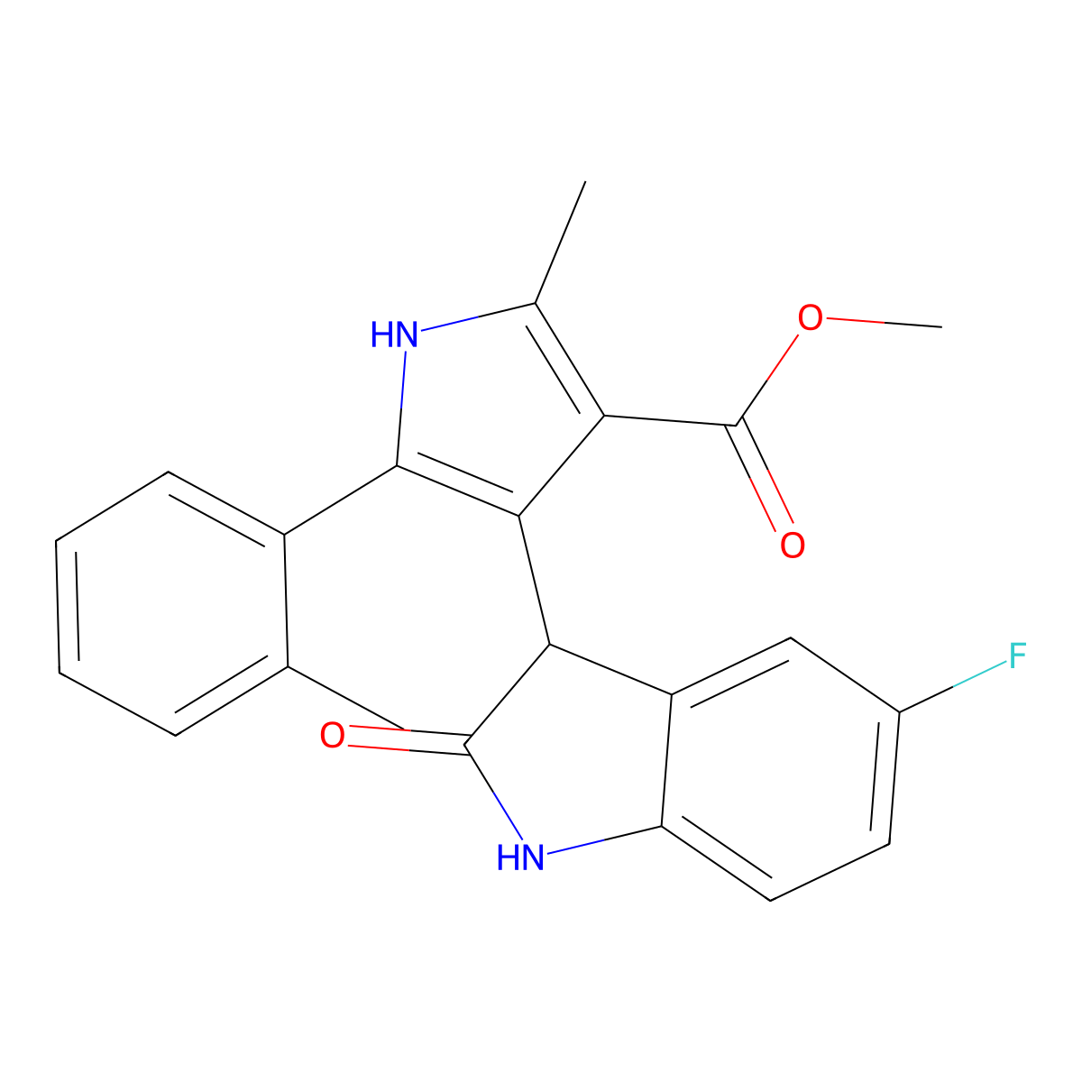 methyl 4-(5-fluoro-2-oxo-2,3-dihydro-1H-indol-3-yl)-2-methyl-5-(2-methylphenyl)-1H-pyrrole-3-carboxylate molecular structure, CAS 1190276-18-6
