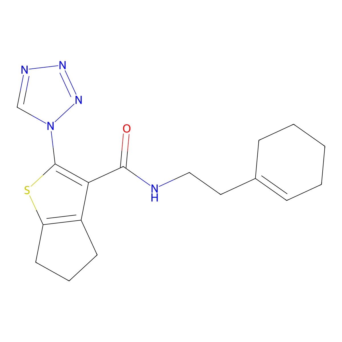 N-[2-(cyclohex-1-en-1-yl)ethyl]-2-(1H-tetrazol-1-yl)-5,6-dihydro-4H-cyclopenta[b]thiophene-3-carboxamide molecular structure, CAS 1190276-66-4