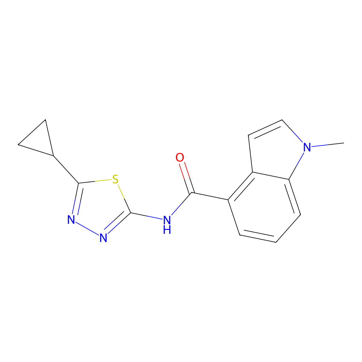 N-(5-cyclopropyl-1,3,4-thiadiazol-2-yl)-1-methyl-1H-indole-4-carboxamide molecular structure, CAS 1190276-70-0