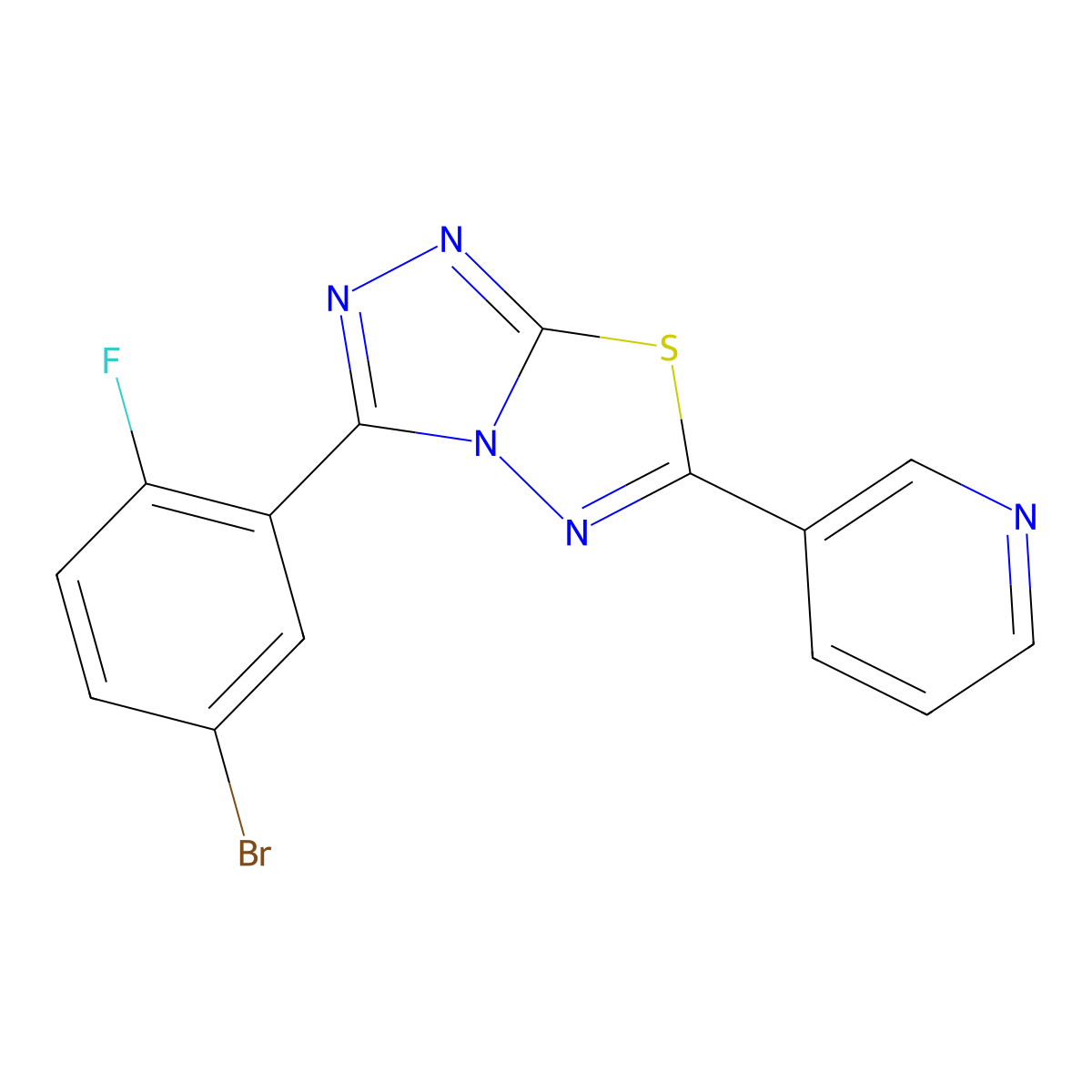 3-(5-Bromo-2-fluorophenyl)-6-(pyridin-3-yl)[1,2,4]triazolo[3,4-b][1,3,4]thiadiazole molecular structure, CAS 1190276-72-2