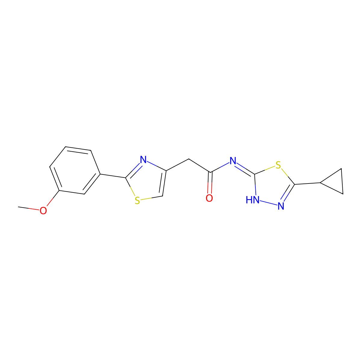 N-[(2E)-5-cyclopropyl-1,3,4-thiadiazol-2(3H)-ylidene]-2-[2-(3-methoxyphenyl)-1,3-thiazol-4-yl]acetamide molecular structure, CAS 1190276-76-6