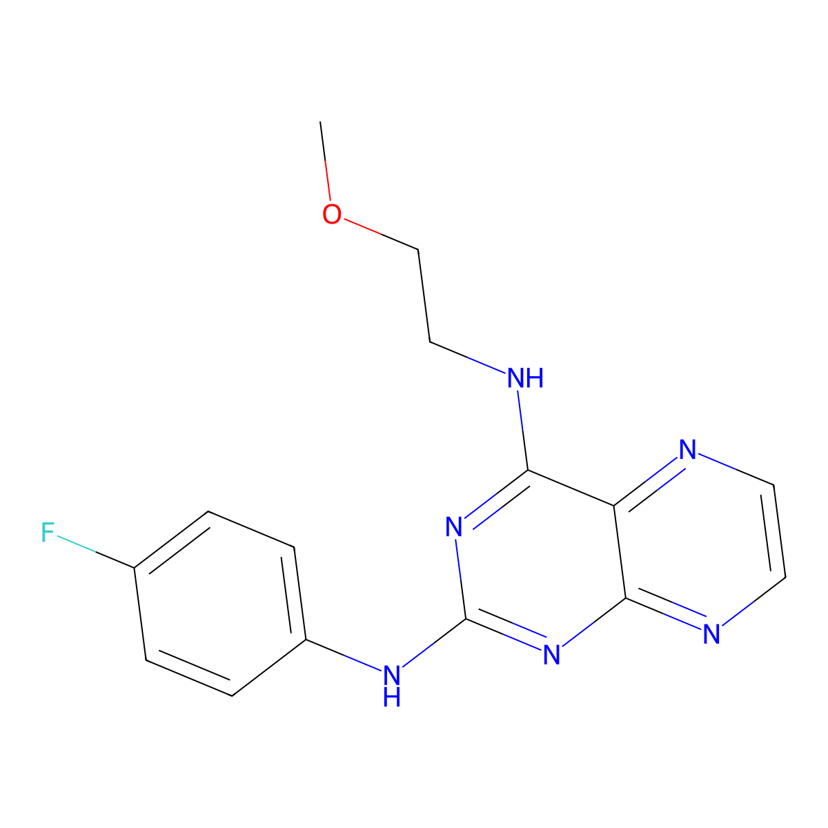 (4-Fluorophenyl){4-[(2-methoxyethyl)amino]pteridin-2-yl}amine molecular structure, CAS 1190276-82-4