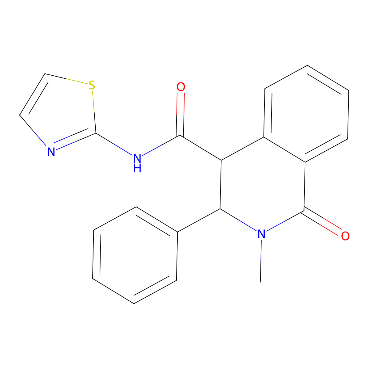 2-methyl-1-oxo-3-phenyl-N-(1,3-thiazol-2-yl)-1,2,3,4-tetrahydroisoquinoline-4-carboxamide molecular structure, CAS 1190276-83-5
