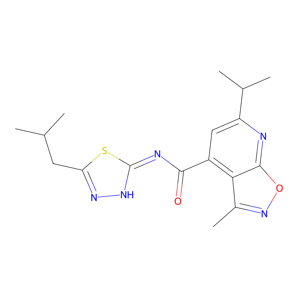 3-methyl-N-[(2E)-5-(2-methylpropyl)-1,3,4-thiadiazol-2(3H)-ylidene]-6-(propan-2-yl)[1,2]oxazolo[5,4-b]pyridine-4-carboxamide molecular structure, CAS 1190276-86-8