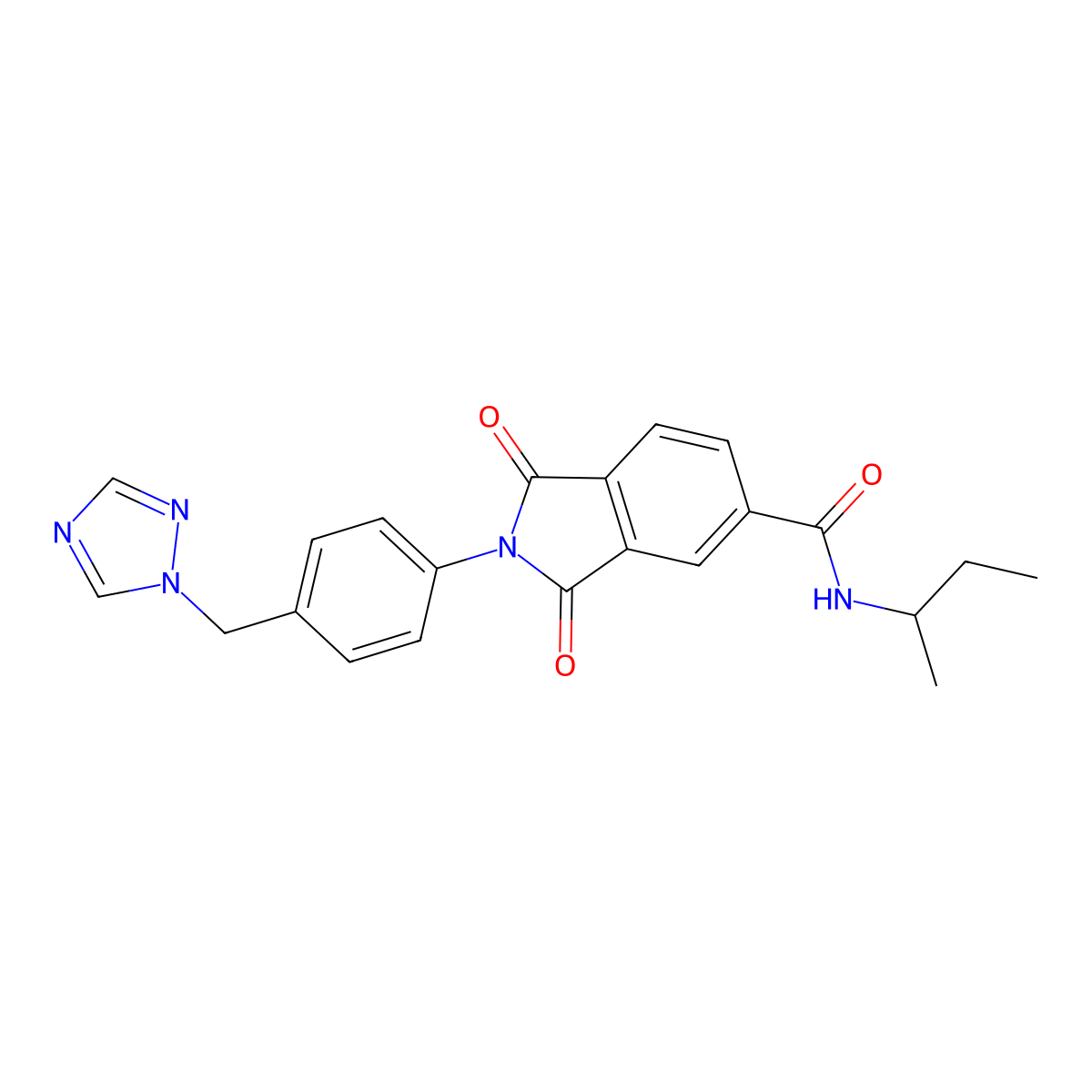N-(butan-2-yl)-1,3-dioxo-2-[4-(1H-1,2,4-triazol-1-ylmethyl)phenyl]-2,3-dihydro-1H-isoindole-5-carboxamide molecular structure, CAS 1190277-15-6