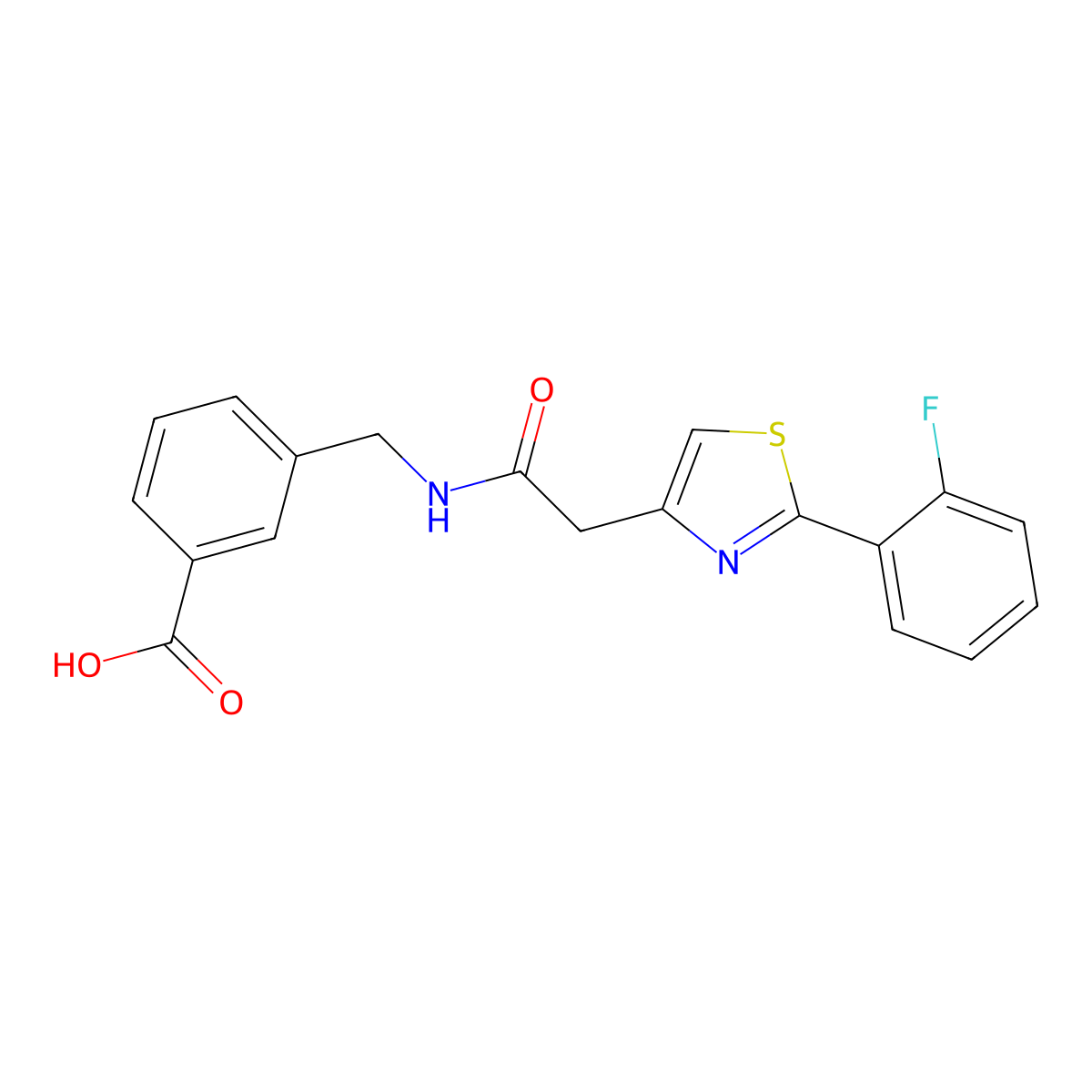 3-[({[2-(2-Fluorophenyl)-1,3-thiazol-4-yl]acetyl}amino)methyl]benzoic acid molecular structure, CAS 1190277-24-7