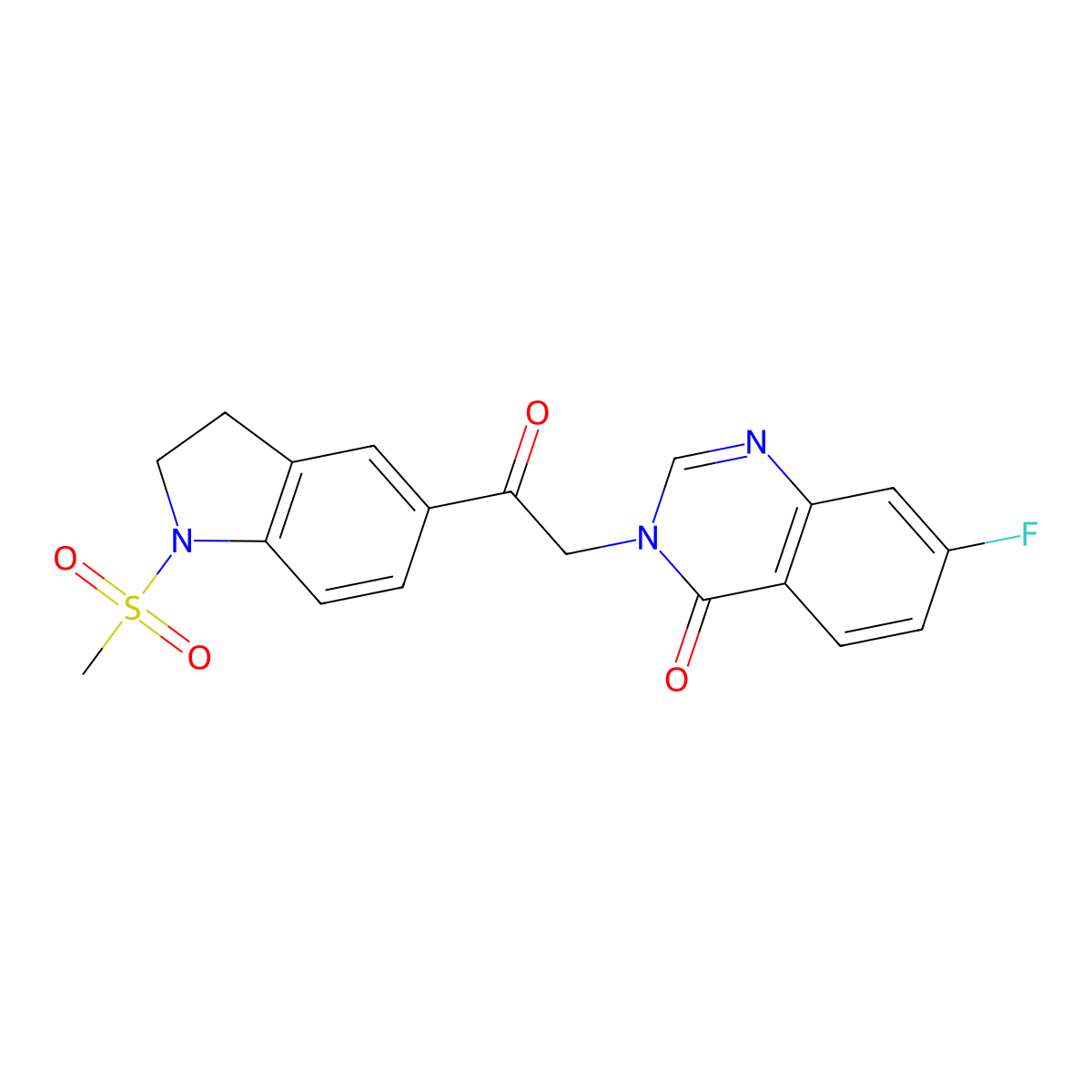7-fluoro-3-{2-[1-(methylsulfonyl)-2,3-dihydro-1H-indol-5-yl]-2-oxoethyl}quinazolin-4(3H)-one molecular structure, CAS 1190277-27-0