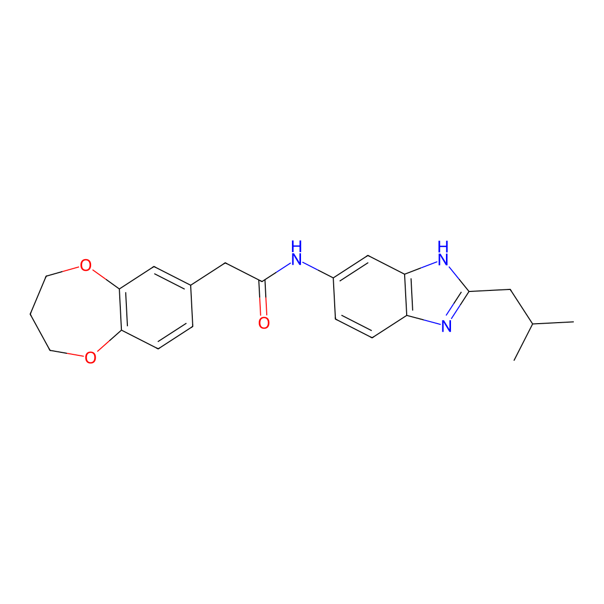 2-(3,4-dihydro-2H-1,5-benzodioxepin-7-yl)-N-[2-(2-methylpropyl)-1H-benzimidazol-5-yl]acetamide molecular structure, CAS 1190277-42-9