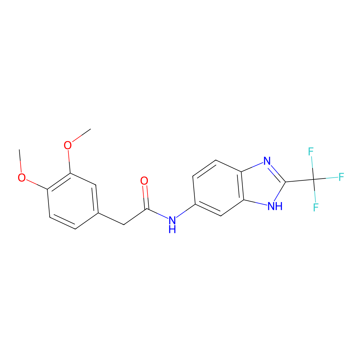 2-(3,4-dimethoxyphenyl)-N-[2-(trifluoromethyl)-1H-benzimidazol-5-yl]acetamide molecular structure, CAS 1190277-46-3