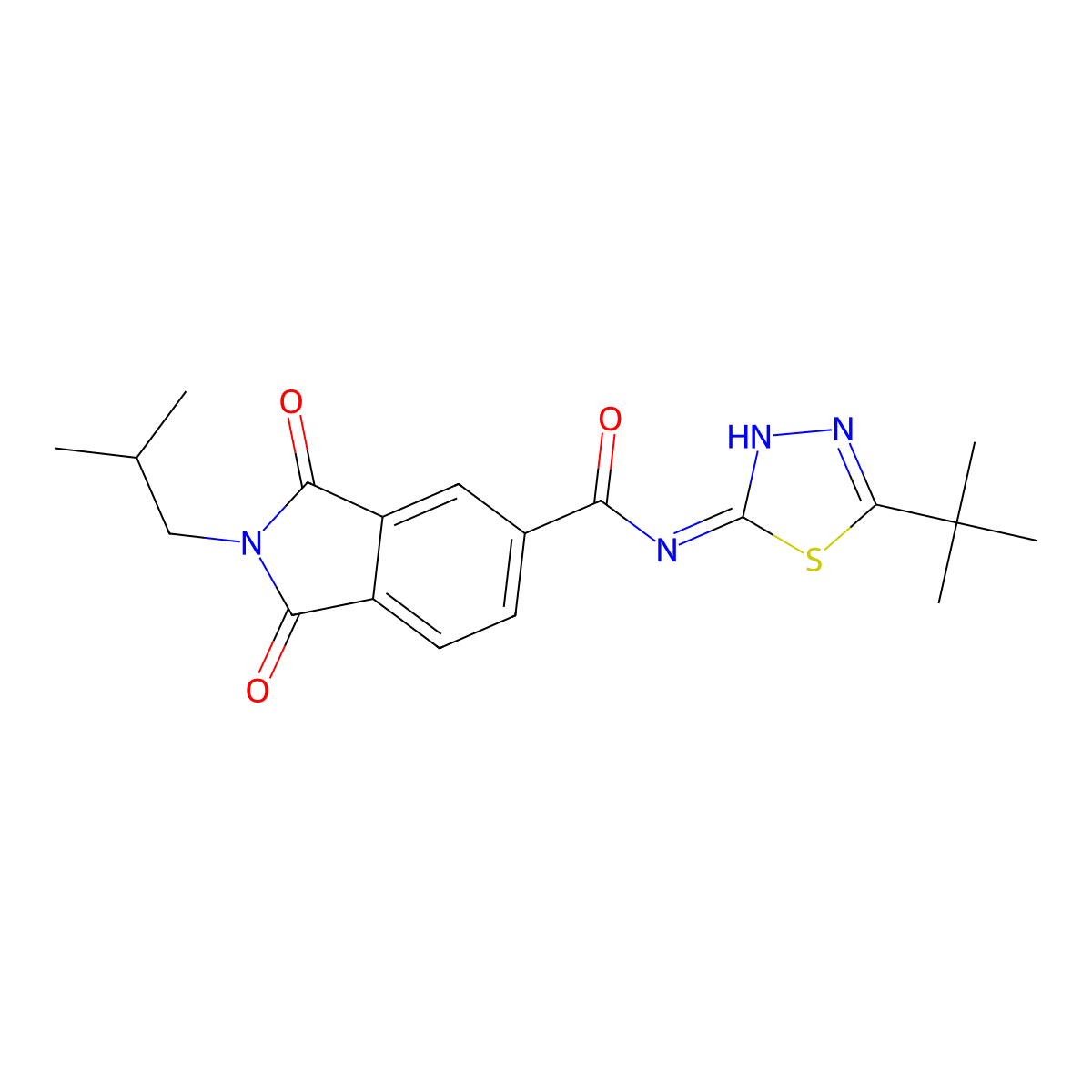 N-[(2E)-5-tert-butyl-1,3,4-thiadiazol-2(3H)-ylidene]-2-(2-methylpropyl)-1,3-dioxo-2,3-dihydro-1H-isoindole-5-carboxamide molecular structure, CAS 1190277-57-6