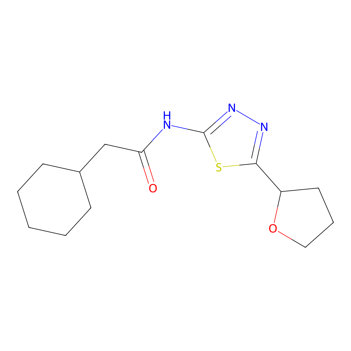 2-cyclohexyl-N-[(2E)-5-(tetrahydrofuran-2-yl)-1,3,4-thiadiazol-2(3H)-ylidene]acetamide molecular structure, CAS 1190277-62-3
