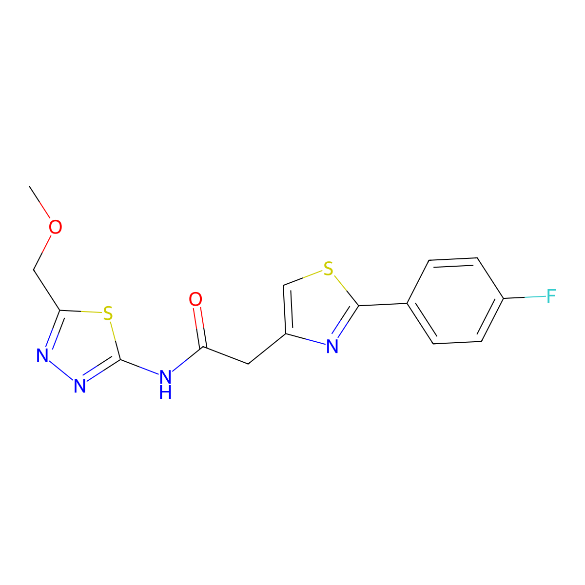 2-[2-(4-fluorophenyl)-1,3-thiazol-4-yl]-N-[(2E)-5-(methoxymethyl)-1,3,4-thiadiazol-2(3H)-ylidene]acetamide molecular structure, CAS 1190278-27-3