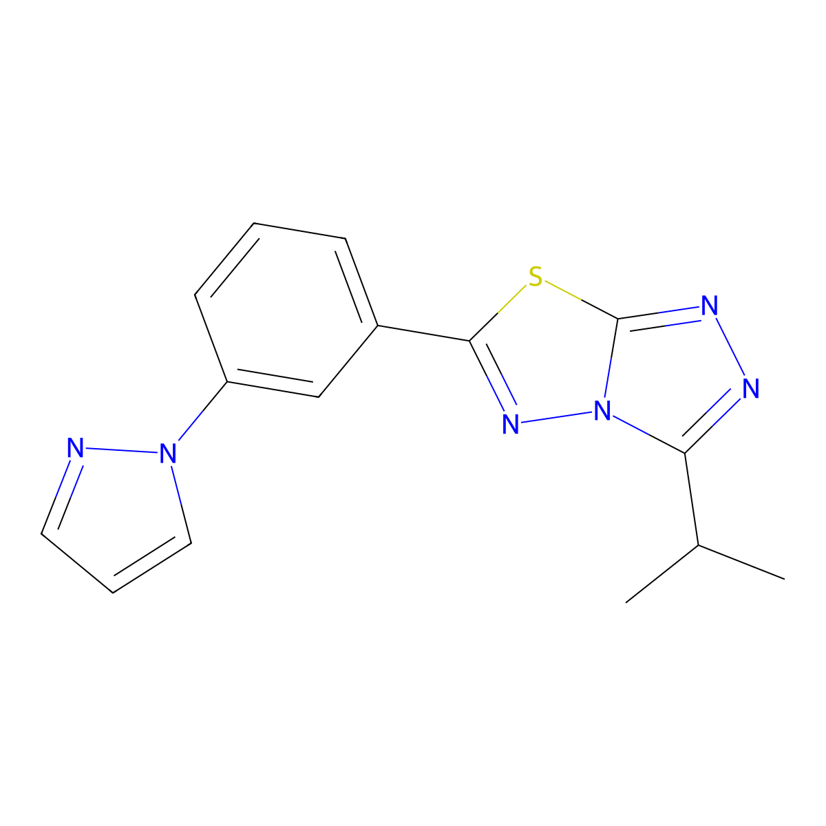 1-(3-[3-(Propan-2-yl)-[1,2,4]triazolo[3,4-b][1,3,4]thiadiazol-6-yl]phenyl)-1H-pyrazole molecular structure, CAS 1190278-28-4
