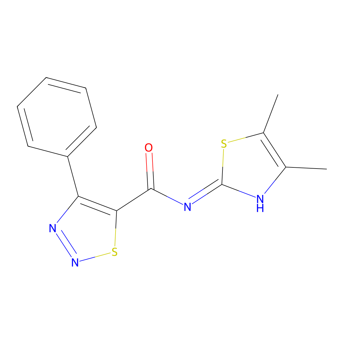 N-[(2Z)-4,5-dimethyl-1,3-thiazol-2(3H)-ylidene]-4-phenyl-1,2,3-thiadiazole-5-carboxamide molecular structure, CAS 1190278-49-9