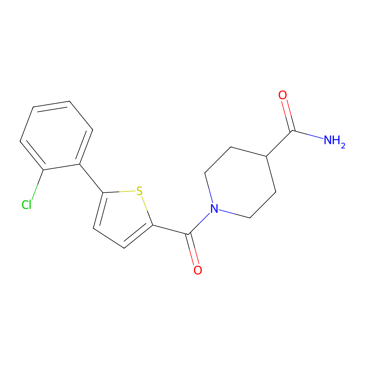 1-{[5-(2-Chlorophenyl)-2-thienyl]carbonyl}-4-piperidinecarboxamide molecular structure, CAS 1190278-60-4