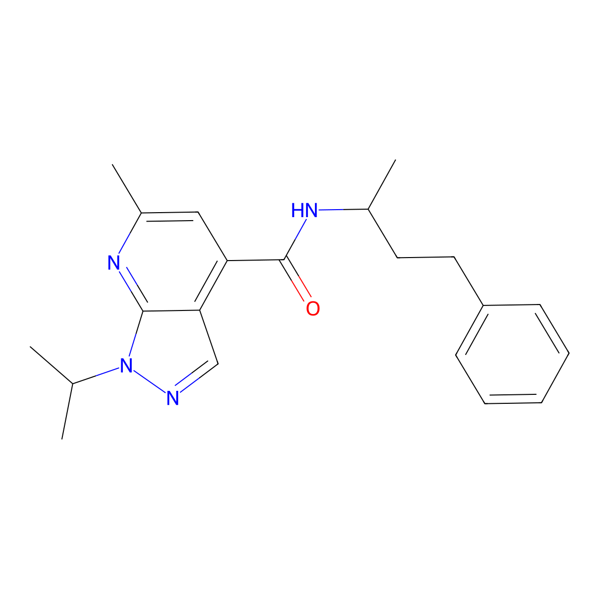 1-isopropyl-6-methyl-N-(1-methyl-3-phenylpropyl)-1H-pyrazolo[3,4-b]pyridine-4-carboxamide molecular structure, CAS 1190278-79-5
