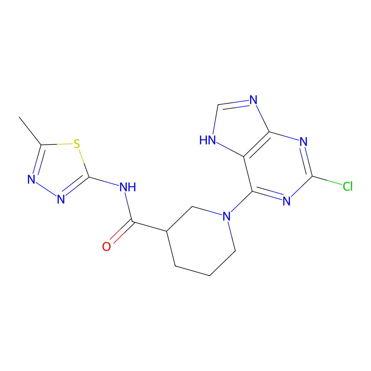 1-(2-chloro-9H-purin-6-yl)-N-(5-methyl-1,3,4-thiadiazol-2-yl)piperidine-3-carboxamide molecular structure, CAS 1190278-81-9
