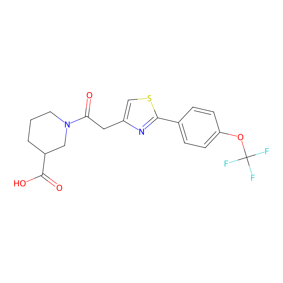 1-({2-[4-(Trifluoromethoxy)phenyl]-1,3-thiazol-4-yl}acetyl)piperidine-3-carboxylic acid molecular structure, CAS 1190278-97-7