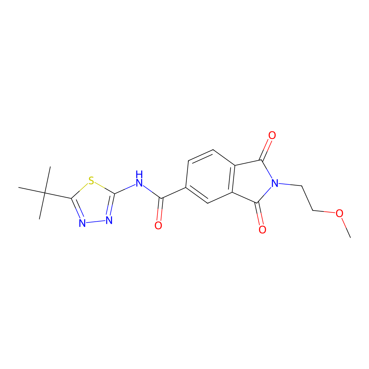 N-[(2E)-5-tert-butyl-1,3,4-thiadiazol-2(3H)-ylidene]-2-(2-methoxyethyl)-1,3-dioxo-2,3-dihydro-1H-isoindole-5-carboxamide molecular structure, CAS 1190279-19-6