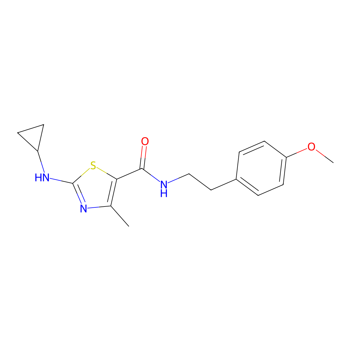 2-(cyclopropylamino)-N-[2-(4-methoxyphenyl)ethyl]-4-methyl-1,3-thiazole-5-carboxamide molecular structure, CAS 1190279-30-1
