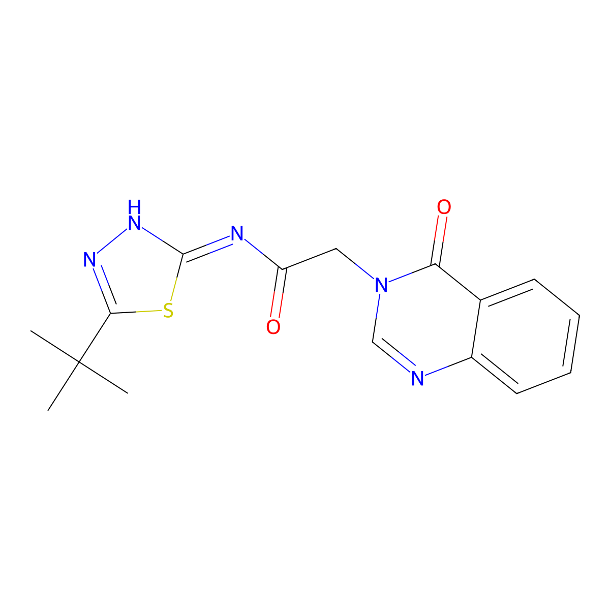 N-[(2Z)-5-tert-butyl-1,3,4-thiadiazol-2(3H)-ylidene]-2-(4-oxoquinazolin-3(4H)-yl)acetamide molecular structure, CAS 1190279-38-9