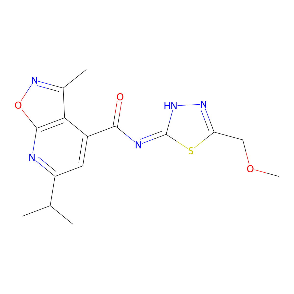 N-[(2E)-5-(methoxymethyl)-1,3,4-thiadiazol-2(3H)-ylidene]-3-methyl-6-(propan-2-yl)[1,2]oxazolo[5,4-b]pyridine-4-carboxamide molecular structure, CAS 1190279-47-0