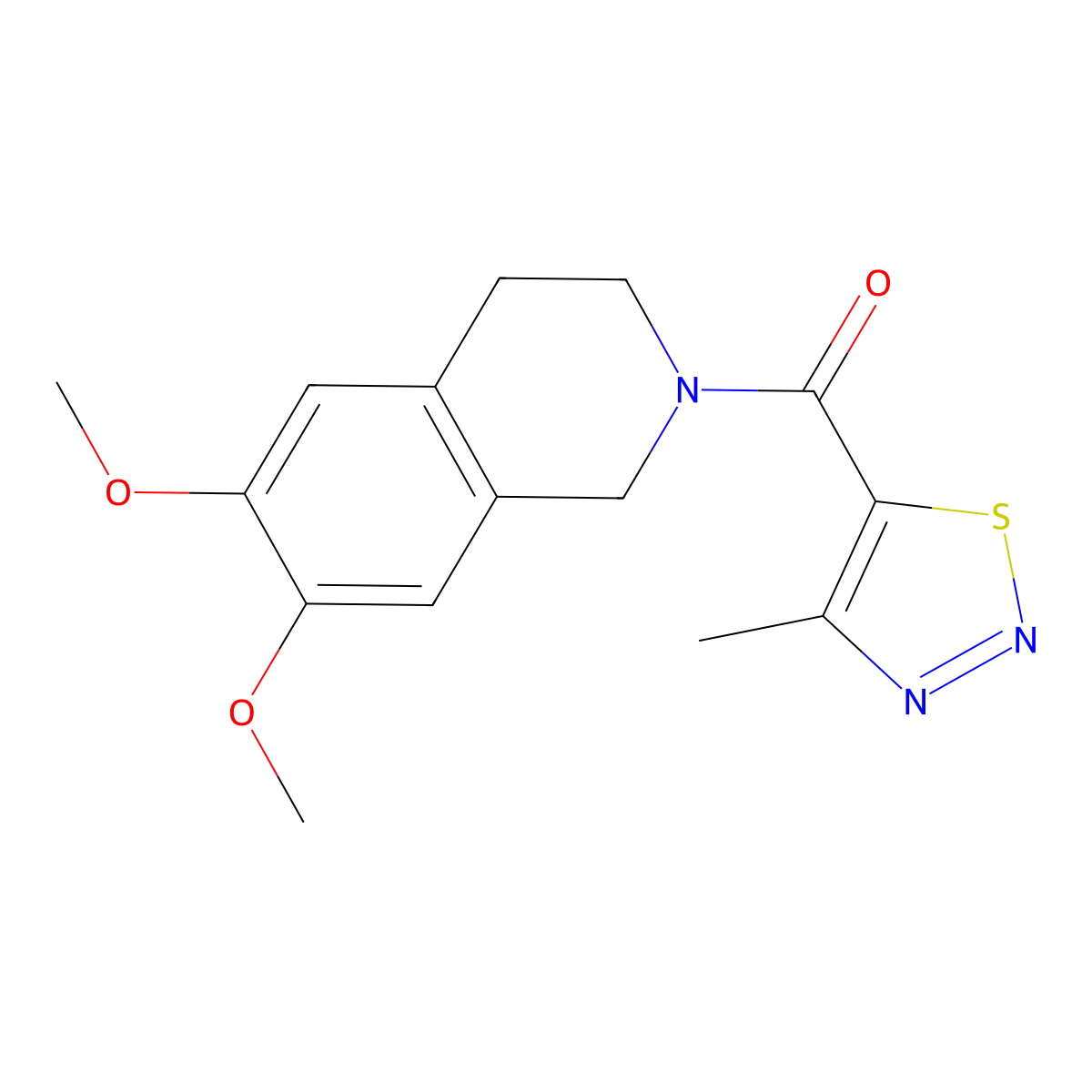 (6,7-dimethoxy-3,4-dihydroisoquinolin-2(1H)-yl)(4-methyl-1,2,3-thiadiazol-5-yl)methanone molecular structure, CAS 1190279-74-3