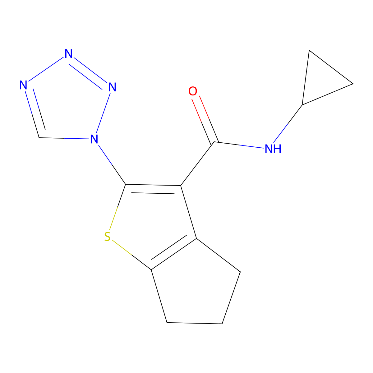 N-cyclopropyl-2-(1H-tetrazol-1-yl)-5,6-dihydro-4H-cyclopenta[b]thiophene-3-carboxamide molecular structure, CAS 1190279-94-7