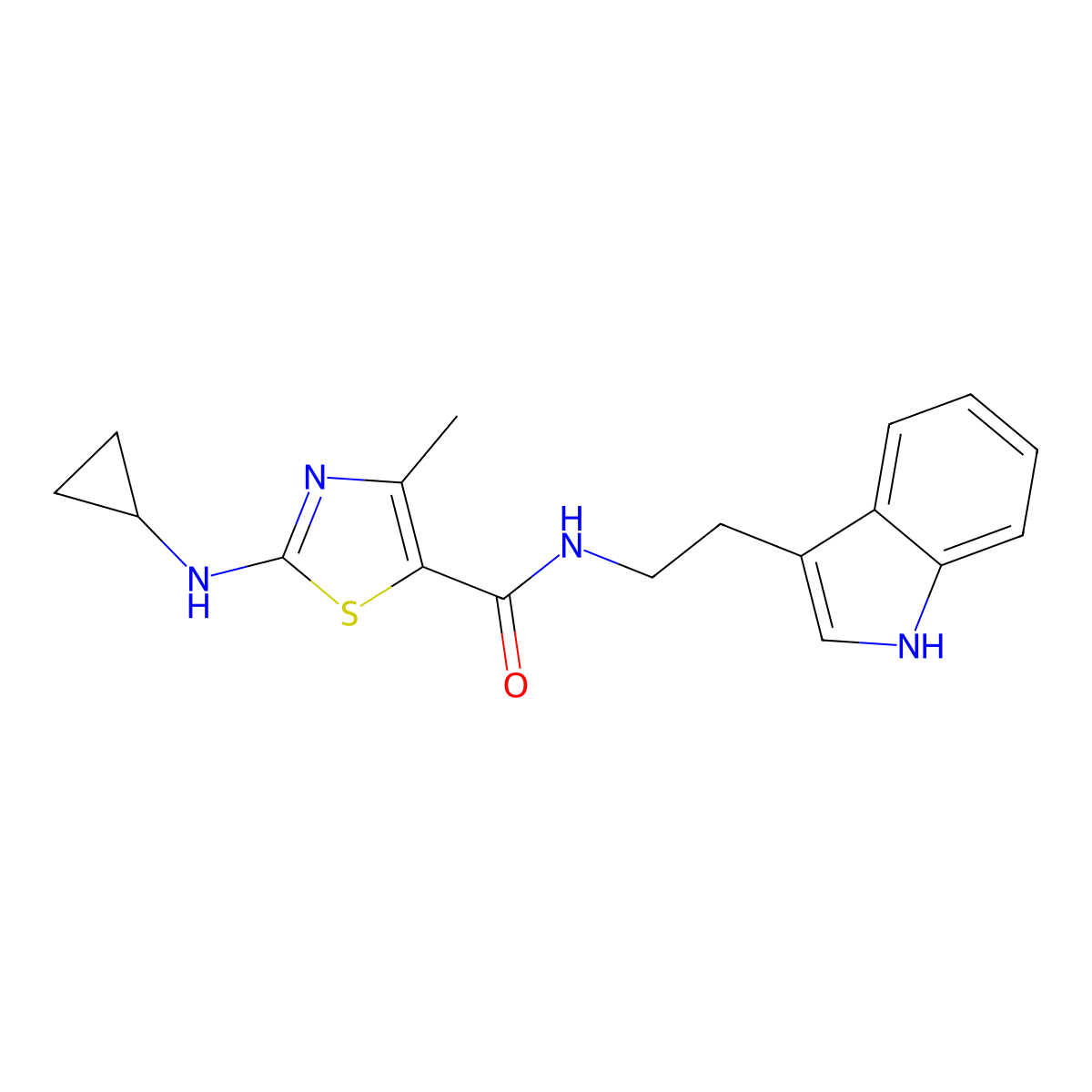 2-(cyclopropylamino)-N-[2-(1H-indol-3-yl)ethyl]-4-methyl-1,3-thiazole-5-carboxamide molecular structure, CAS 1190280-02-4