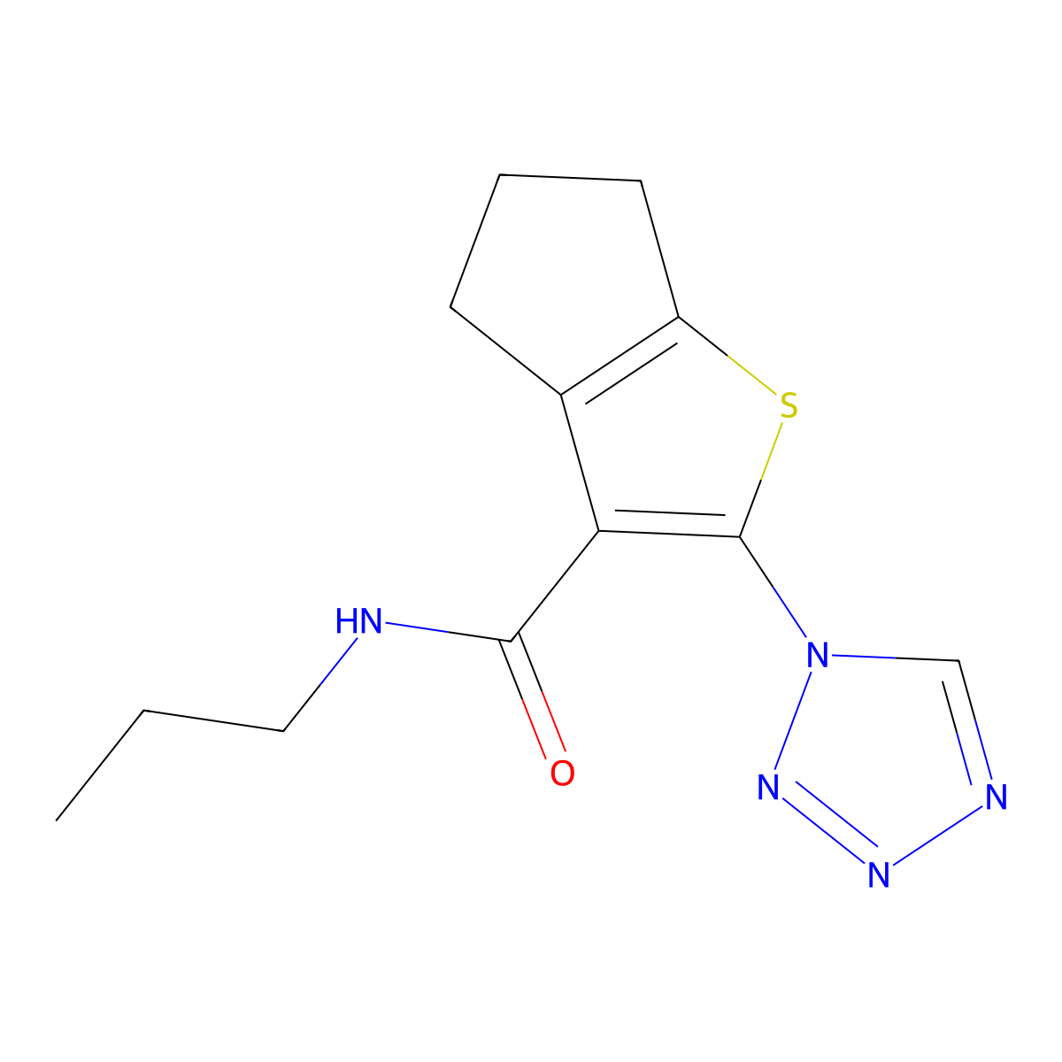N-propyl-2-(1H-tetrazol-1-yl)-5,6-dihydro-4H-cyclopenta[b]thiophene-3-carboxamide molecular structure, CAS 1190280-30-8
