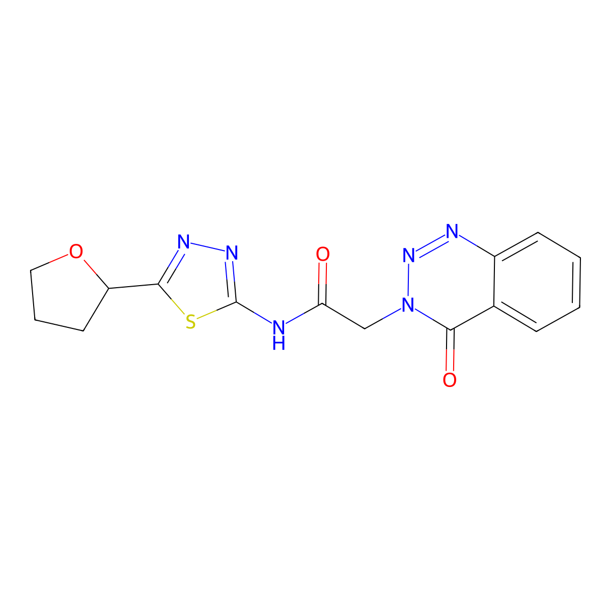 2-(4-oxo-1,2,3-benzotriazin-3(4H)-yl)-N-[(2E)-5-(tetrahydrofuran-2-yl)-1,3,4-thiadiazol-2(3H)-ylidene]acetamide molecular structure, CAS 1190280-90-0