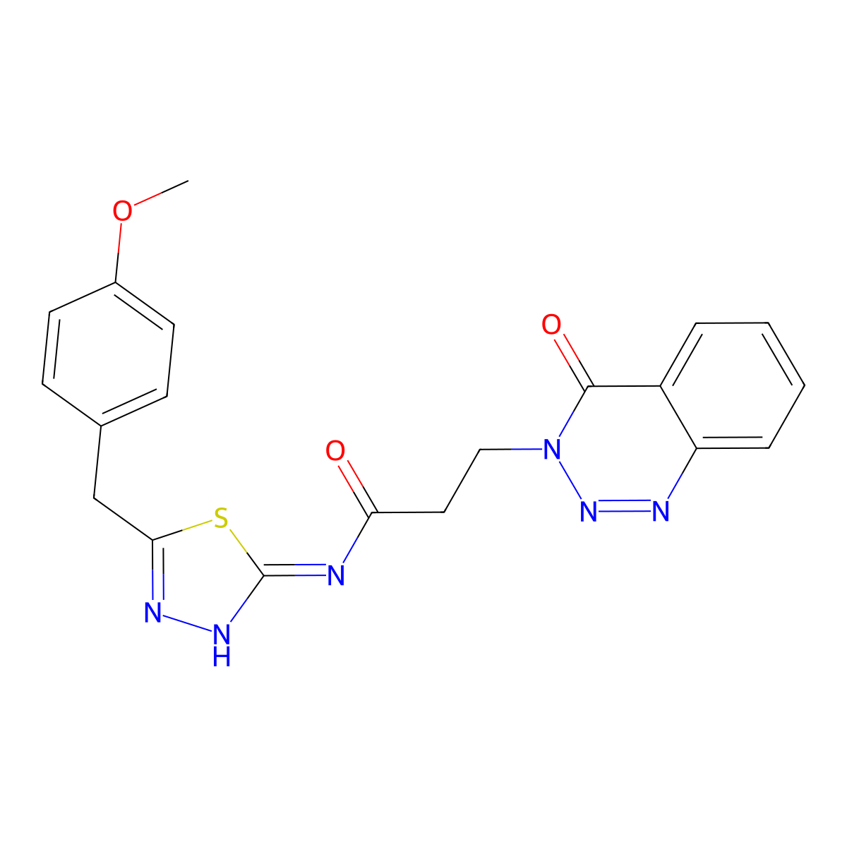 N-[(2Z)-5-(4-methoxybenzyl)-1,3,4-thiadiazol-2(3H)-ylidene]-3-(4-oxo-1,2,3-benzotriazin-3(4H)-yl)propanamide molecular structure, CAS 1190281-36-7