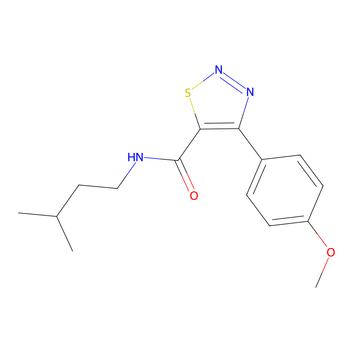 4-(4-methoxyphenyl)-N-(3-methylbutyl)-1,2,3-thiadiazole-5-carboxamide molecular structure, CAS 1190281-42-5